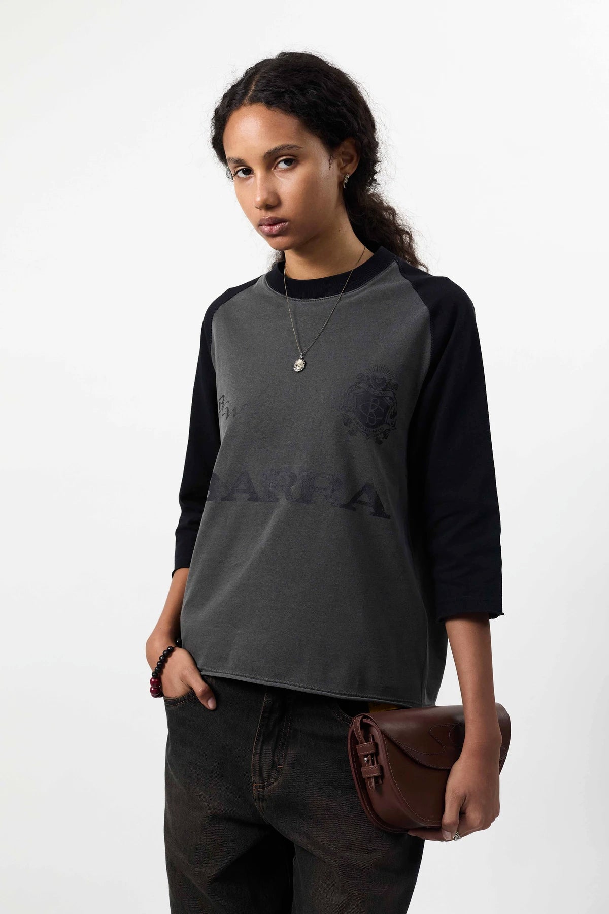 Camiseta Raglan 3/4 Grafite Estonada