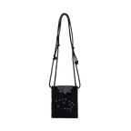 Bolsa Lateral em Crochê e Couro Preta - Feito à Mão