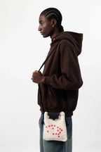 Bolsa Lateral em Crochê e Couro Off White - Feito à Mão