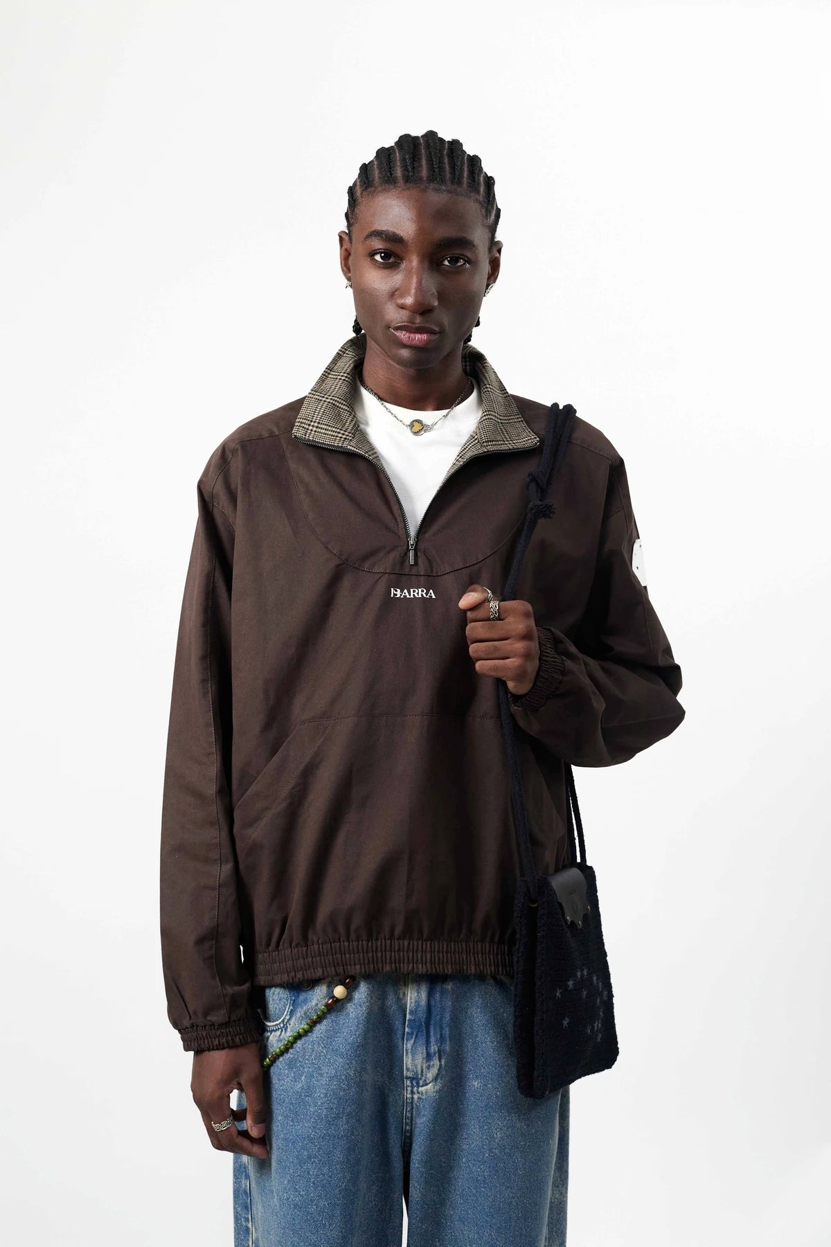 Agasalho Quarterzip "Barra Logo" Marrom