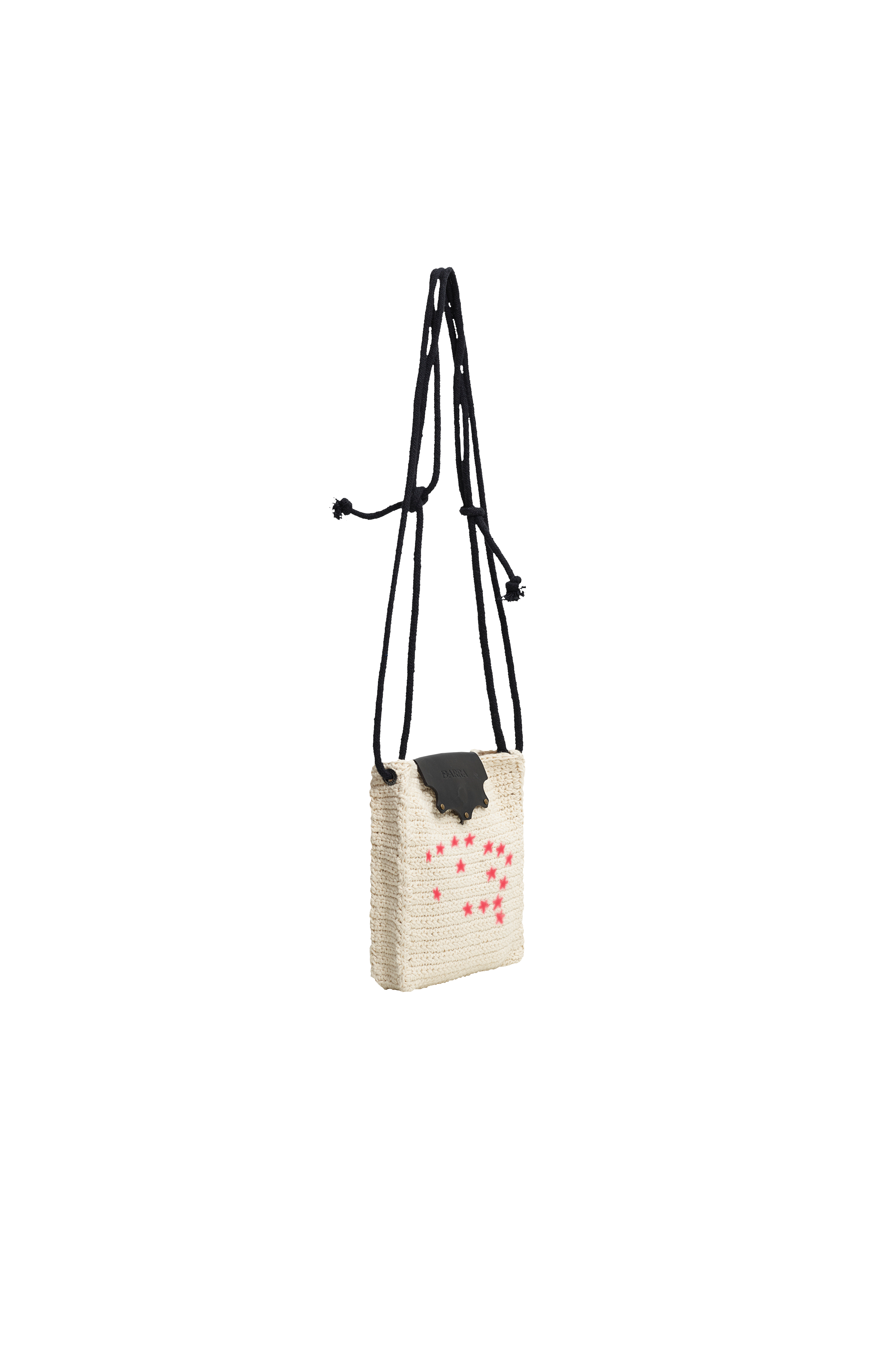 Bolsa Lateral em Crochê e Couro Off White - Feito à Mão