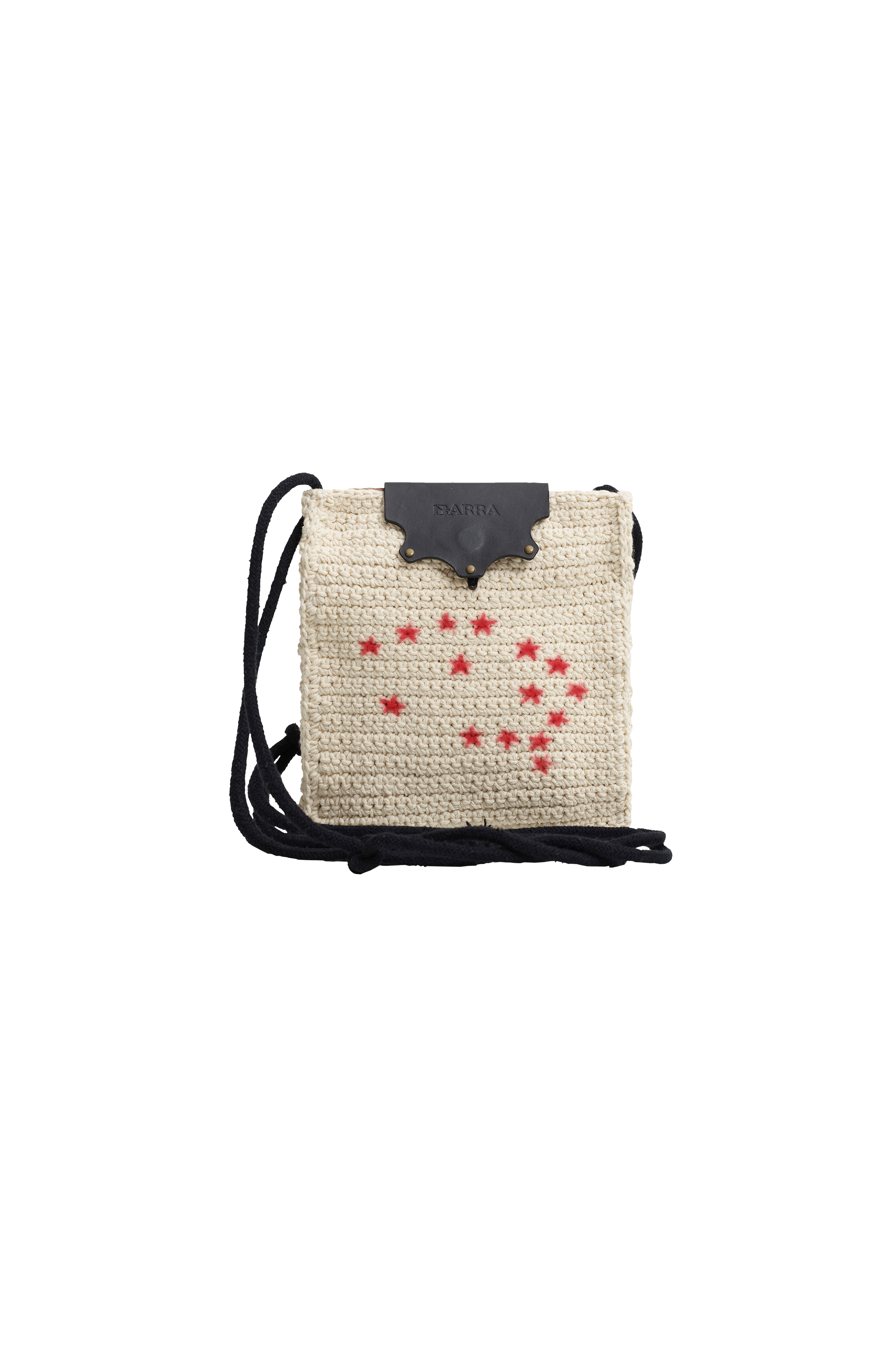 Bolsa Lateral em Crochê e Couro Off White - Feito à Mão