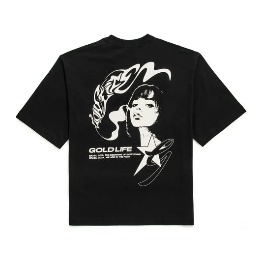 Camiseta Boxy Smoke Girl Black - Gold Life