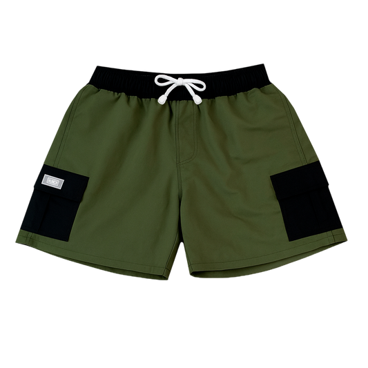 Cargo Shorts Dual Color Green - HUNCH